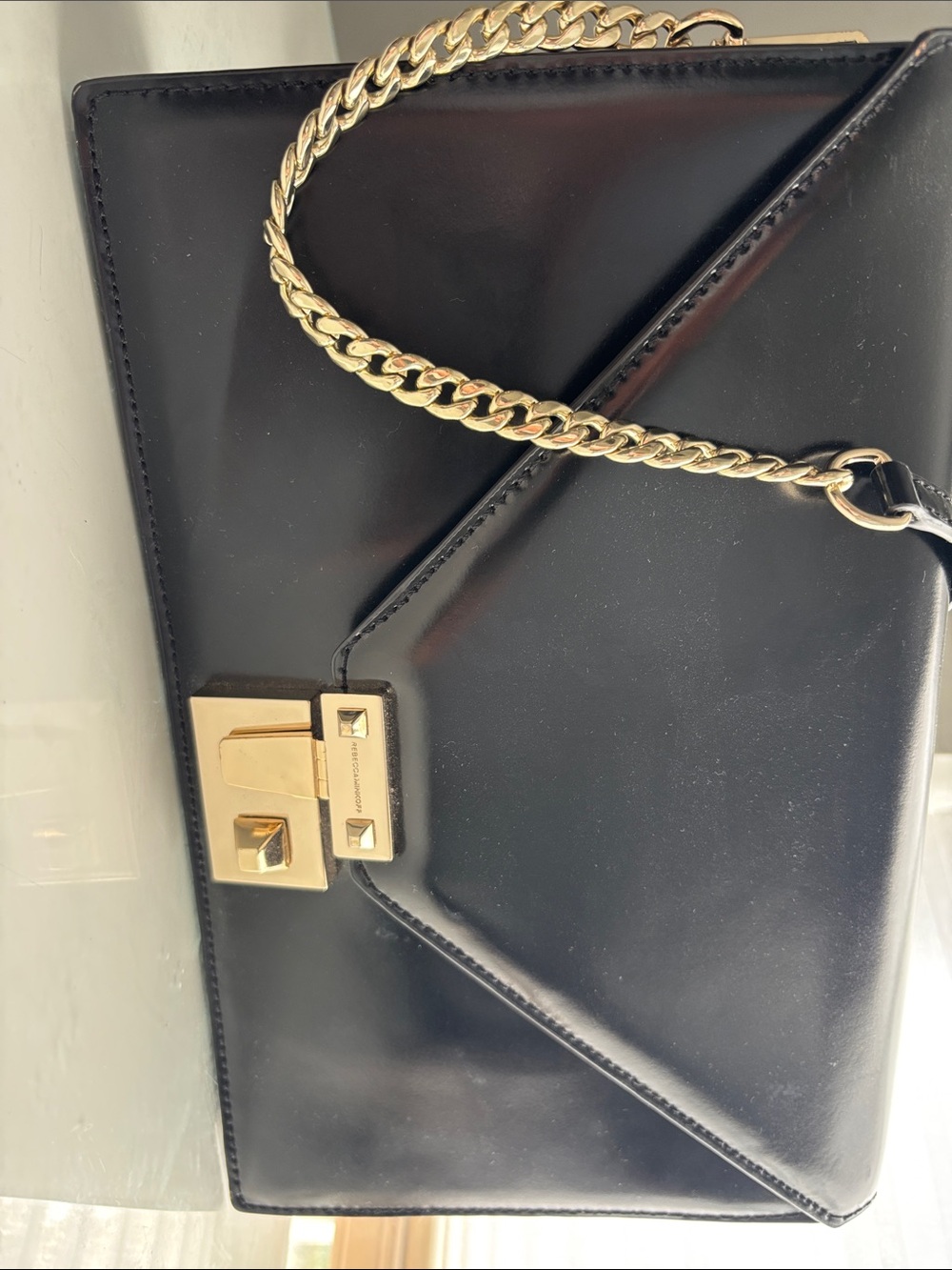 Rebecca Minkoff Black Leather Clutch with Gold Chain